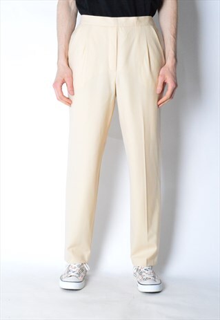 VINTAGE 90S UNISEX PASTEL YELLOW WOOL BLEND PANTS