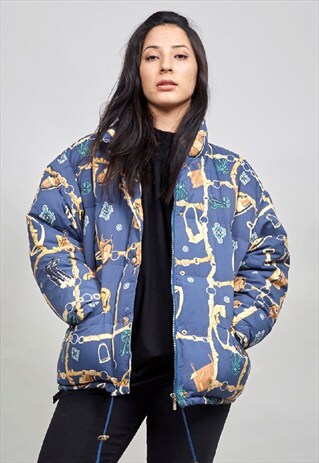 VINTAGE 90'S OVERSIZED SCARF PRINT PUFFER JACKET