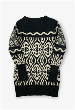 Vintage patterned knit jumper black/cream large BV15421