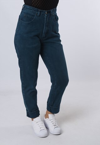 HIGH WAISTED DENIM JEANS TAPERED LEG VINTAGE UK 10 (FJCB)