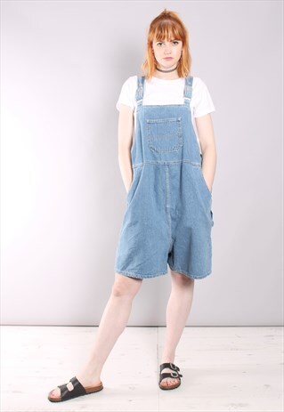 VINTAGE 90S BLUE DENIM DUNGAREE SHORTS