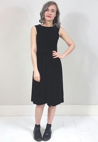 VINTAGE 80'S PETITE BLACK CRUSHED VELVET DRESS