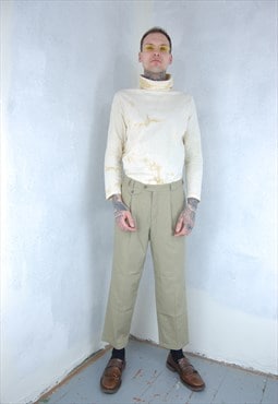 Vintage 80's retro wide leg straight suit trousers in cream