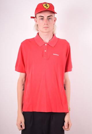 BURBERRY MENS VINTAGE POLO SHIRT XL RED 90S