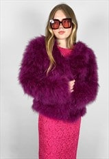 New Vintage Style Feather Purple Long Sleeve Crop Jacket 