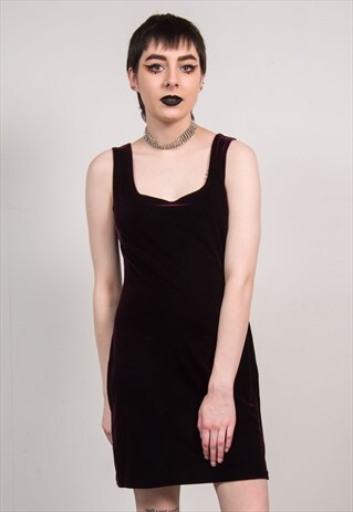 VINTAGE 90'S DARK PURPLE VELVET SLEEVELESS MINI DRESS