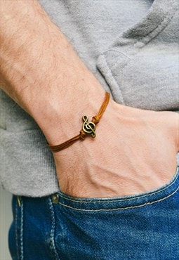 Men's bracelet brown bracelet for men music note treble clef