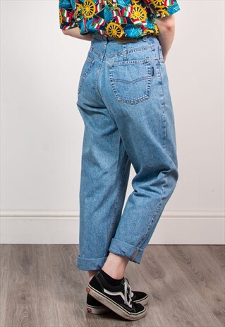90'S BLUE DENIM HIGH WAIST MOM STYLE JEANS
