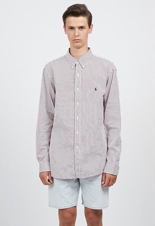 VINTAGE RED OVERSIZED POLO RALPH LAUREN STRIPED SHIRT