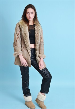 50'S RETRO REAL SUEDE FAUX FUR WARM SHERPA SHEARLING JACKET