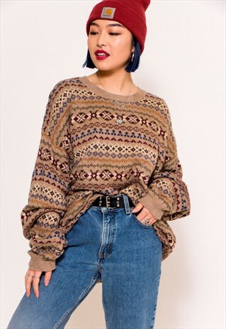 VINTAGE 80'S BISCUIT TONED KNIT JUMPER