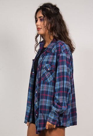 WRANGLER VINTAGE 90'S BLUE CHECKED FLANNEL SHIRT