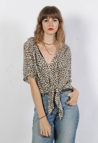 VINTAGE WRAP TIE UP CROP TOP PATTERED MULTI