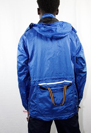 VINTAGE BRIGHT ROYAL BLUE K-WAY RAINCOAT HOODED JACKET