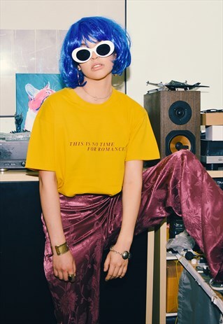 THIS IS NO TIME FOR ROMANCE GOLD YELLOW GRAPHIC T-SHIRT