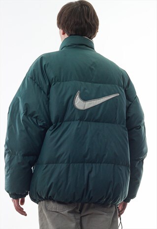 VINTAGE NIKE PUFFER PADDED WINTER COAT 90S GREEN BIG LOGO