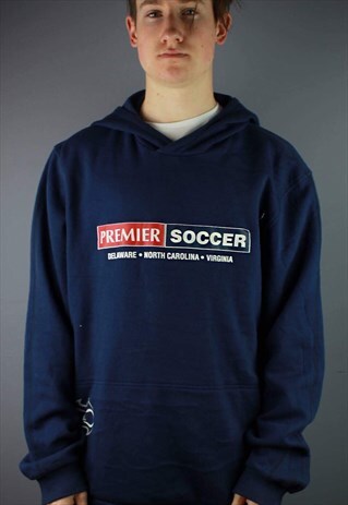 VINTAGE ADIDAS HOODIE IN NAVY WITH EMBROIDERY AND PRINT