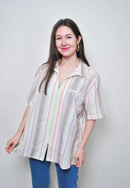 90s summer striped shirt, vocation zipped blouse