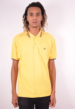 FRED PERRY MENS VINTAGE POLO SHIRT LARGE YELLOW 90S