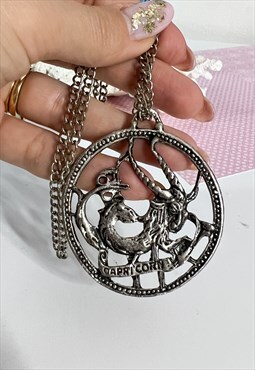 1960's Vintage Long Silver Capricorn Necklace