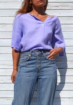 Vintage lilac purple linen oversized tunic top