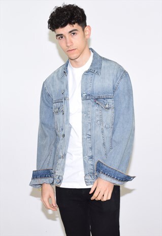 VINTAGE 90S FADED GREY BLUE LEVI'S DENIM JACKET