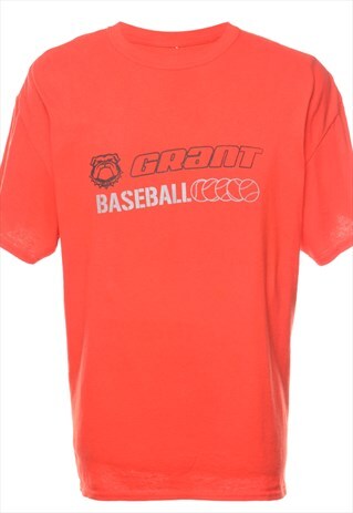 BEYOND RETRO VINTAGE RED GRANT BASEBALL PRINTED T-SHIRT - XL