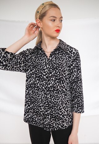 VINTAGE LEOPARD PRINT BUTTON UP BLOUSE
