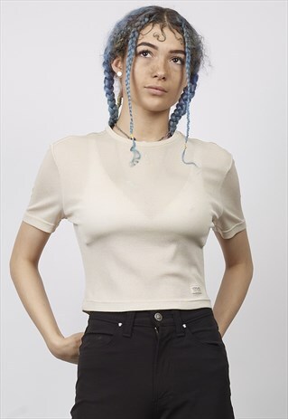 VINTAGE 90'S VERSACE FINE KNIT CHAMPAGNE CROP TOP