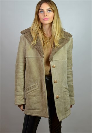 VINTAGE 70S LIGHT BEIGE SHEEPSKIN SHEARLING COAT