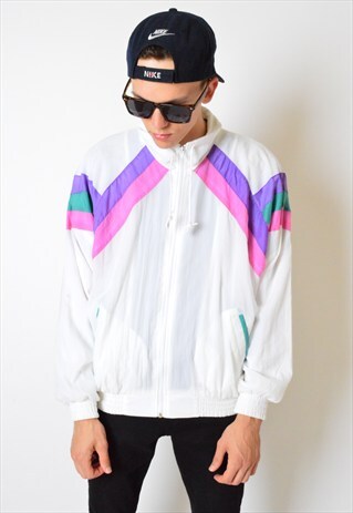 VINTAGE 90S WHITE COLOUR BLOCK SHELL BOMBER JACKET