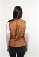 VINTAGE 80S LEATHER VEST, FLOWERS EMBROIDERY FOLK BROWN VEST