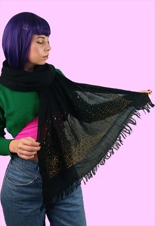 VINTAGE 90'S SOFT SHAWL SCARF GOLD SKULL EMBELLISHMENT