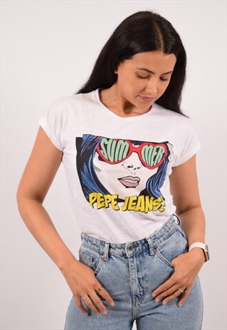 VINTAGE PEPE JEANS T-SHIRT TOP WHITE