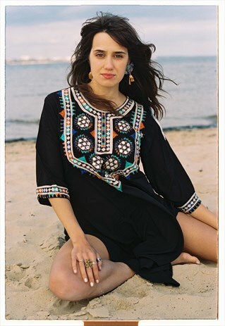 ZARAH EMBROIDERED KAFTAN DRESS- BLACK
