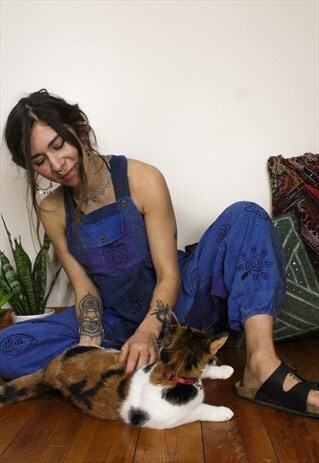 FAIRTRADE DENIM BLUE BLOCK PRINT DUNGAREES