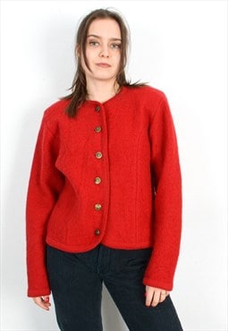 80's TALLY HO Wool Trachten Cardigan Sweater Jacket Red Top