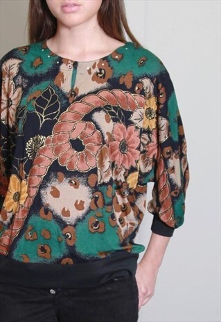 VINTAGE 1990'S AMAZING MULTI COLOURED MIXED PRINT TOP.