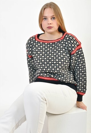 VINTAGE KNITWEAR JUMPER IN ABSTRACT PRINT