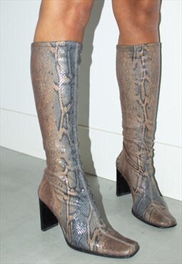 Vintage 00s Knee High Boots In Snake Print