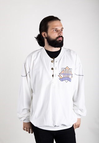 VINTAGE 80S REEBOK BUTTON NECK SWEATER
