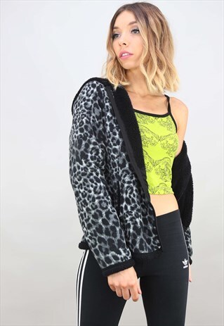 RETRO OVERSIZED LEOPARD PRINT FLEECE WITH HOOD