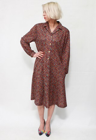 VINTAGE 70'S BEAUTIFUL AMAZING BROWN MIDI DRESS
