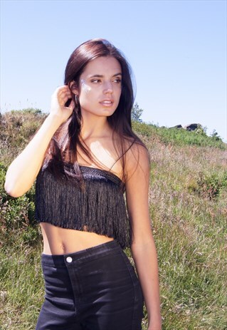 BLACK FRINGE CROP TOP