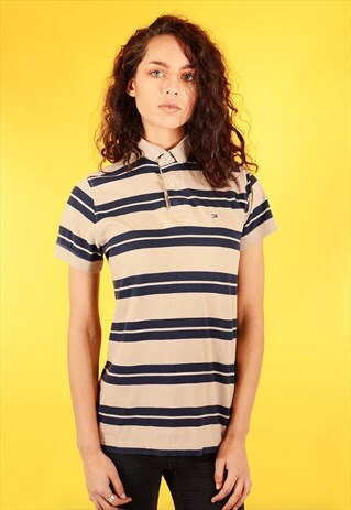 VINTAGE TOMMY HILFIGER POLO IN BEIGE NAVY