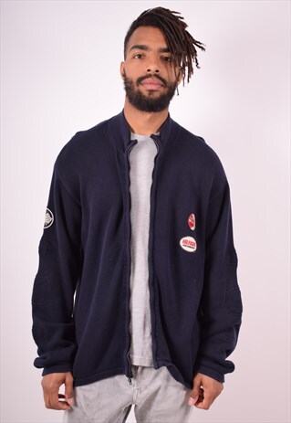 TOMMY HILFIGER MENS VINTAGE CARDIGAN SWEATER XL NAVY BLUE 90