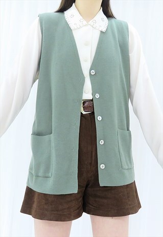 90s Vintage Green Knitted Waistcoat Cardigan
