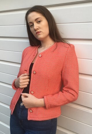 WOMENS VINTAGE BURBERRY JACKET PEACH PINK PATTERNED COAT