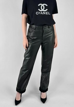 80's Vintage Black Leather Straight Trousers