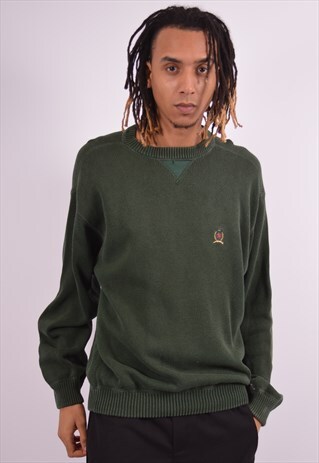 TOMMY HILFIGER MENS VINTAGE JUMPER SWEATER XL GREEN 90S
